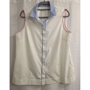 Foxcroft Shirt Womens Size 14 White‎ Blue Collar Non Iron Sleveless Casual